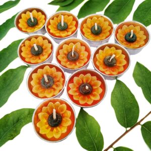 HukDok Flower Shape Tealight Candles for Birthday Party Home Décor Spa Wedding Anniversary Valentine's Day Mother's Day Celebration Baby Shower Decoration. (Sunflower)