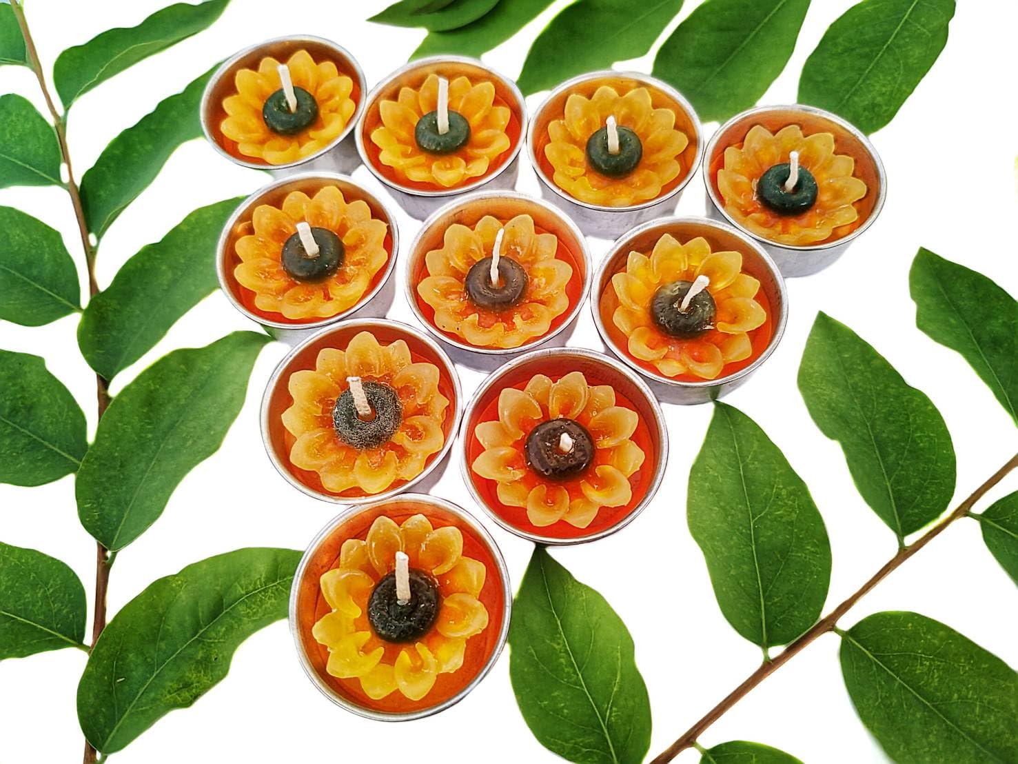 HukDok Flower Shape Tealight Candles for Birthday Party Home Décor Spa Wedding Anniversary Valentine's Day Mother's Day Celebration Baby Shower Decoration. (Sunflower)