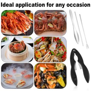 4pcs Crab Crackers and Tools, Multifunctional 3-in-1 Crab Leg Crackers Lobster Crackers Seafood Crackers and Tools with Fork/Spoon/Pick for Crab Leg Nuts Walnut Seashells (Black)