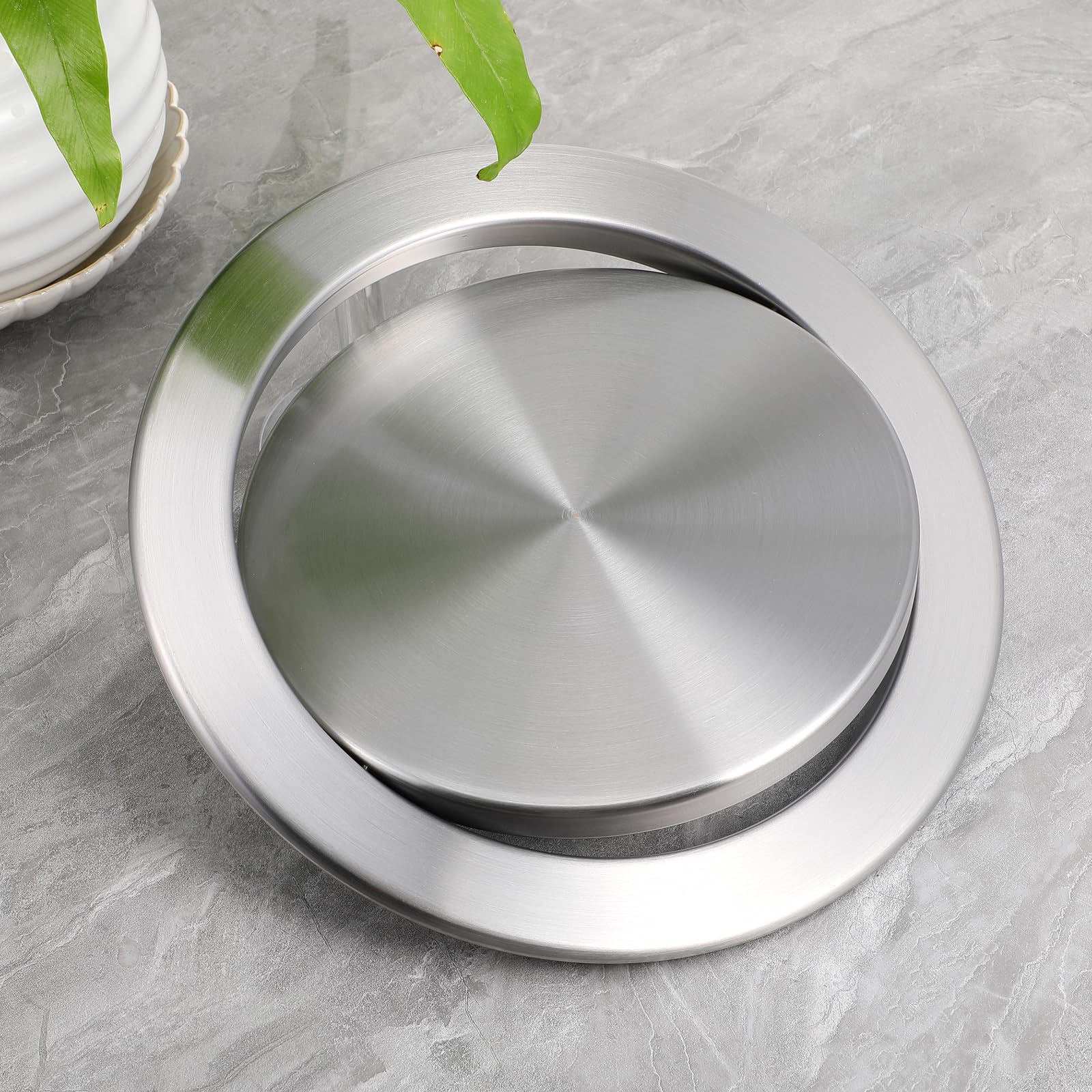 Generic Trash Can Lid:Embedded Countertop Built-in Trash Chute Round Cover Stainless Steel Round Trash Grommet for Kitchen Bathroom Countertop, Silver, 0023O98B16C