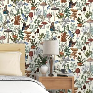 EeeComing Mushroom Wallpaper Peel and Stick Wallpaper Boho Wallpaper 78.7" x 16.14" Mushroom Contact Paper Removable Wallpaper for Bedroom Living Room Bookcase Bathroom Self Adhesive Vinyl