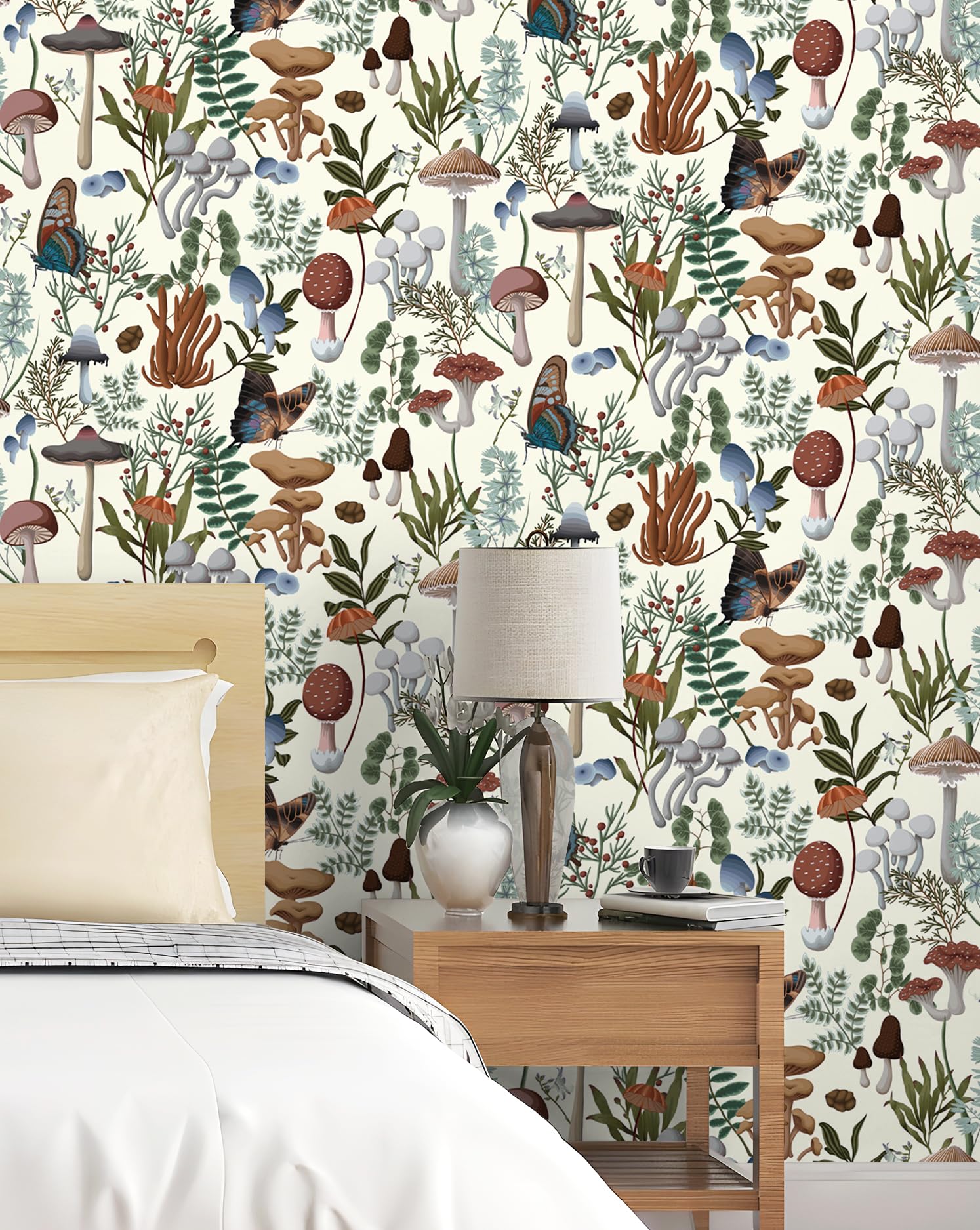 EeeComing Mushroom Wallpaper Peel and Stick Wallpaper Boho Wallpaper 78.7" x 16.14" Mushroom Contact Paper Removable Wallpaper for Bedroom Living Room Bookcase Bathroom Self Adhesive Vinyl