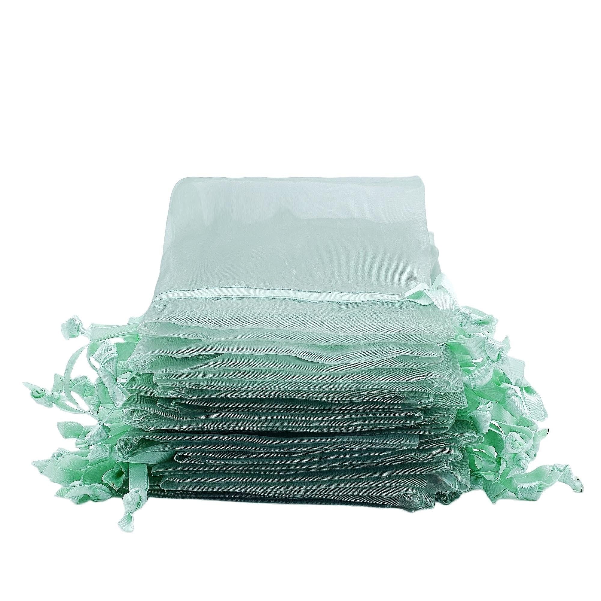 QIANF 20 Pcs 8x12 Light Green Sheer Organza Gift Bags with Drawstring, Large Mesh Pouch Goodie Bags Candy Jewelry Wedding Party Favor Bags Gift Wrapping Supplies