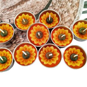 HukDok Flower Shape Tealight Candles for Birthday Party Home Décor Spa Wedding Anniversary Valentine's Day Mother's Day Celebration Baby Shower Decoration. (Sunflower)