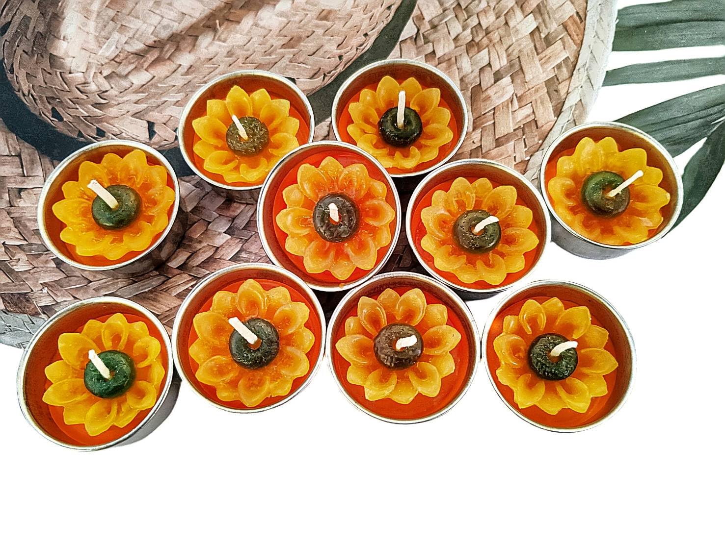 HukDok Flower Shape Tealight Candles for Birthday Party Home Décor Spa Wedding Anniversary Valentine's Day Mother's Day Celebration Baby Shower Decoration. (Sunflower)