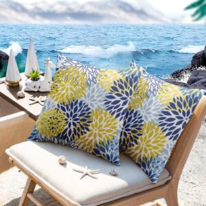 Britown Floral Navy Blue Outdoor Waterproof Throw Pillow Covers 18 x 18 Inch Set of 2, Geometric Elegant Pillowcase Square Cushion Case, Farmhouse Garden Decorative Pillows for Couch Beach Patio