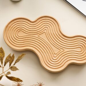 SEEDWAVE Beech Wood Decorative Tray, Bathroom Counter Tray with Non-Slip Pad, Cloud Perfume Tray Organizer for Jewelry, Dressing Table, Cosmetics, Coffee, Desktop Decoration (13.8×7.9×2 Inch)