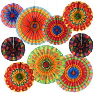 outus 9 pcs mexican fiesta hanging paper fans decorations fiesta party supplies cinco de mayo ceiling wall decor for taco tuesday event decor luau event photo props carnival supplies