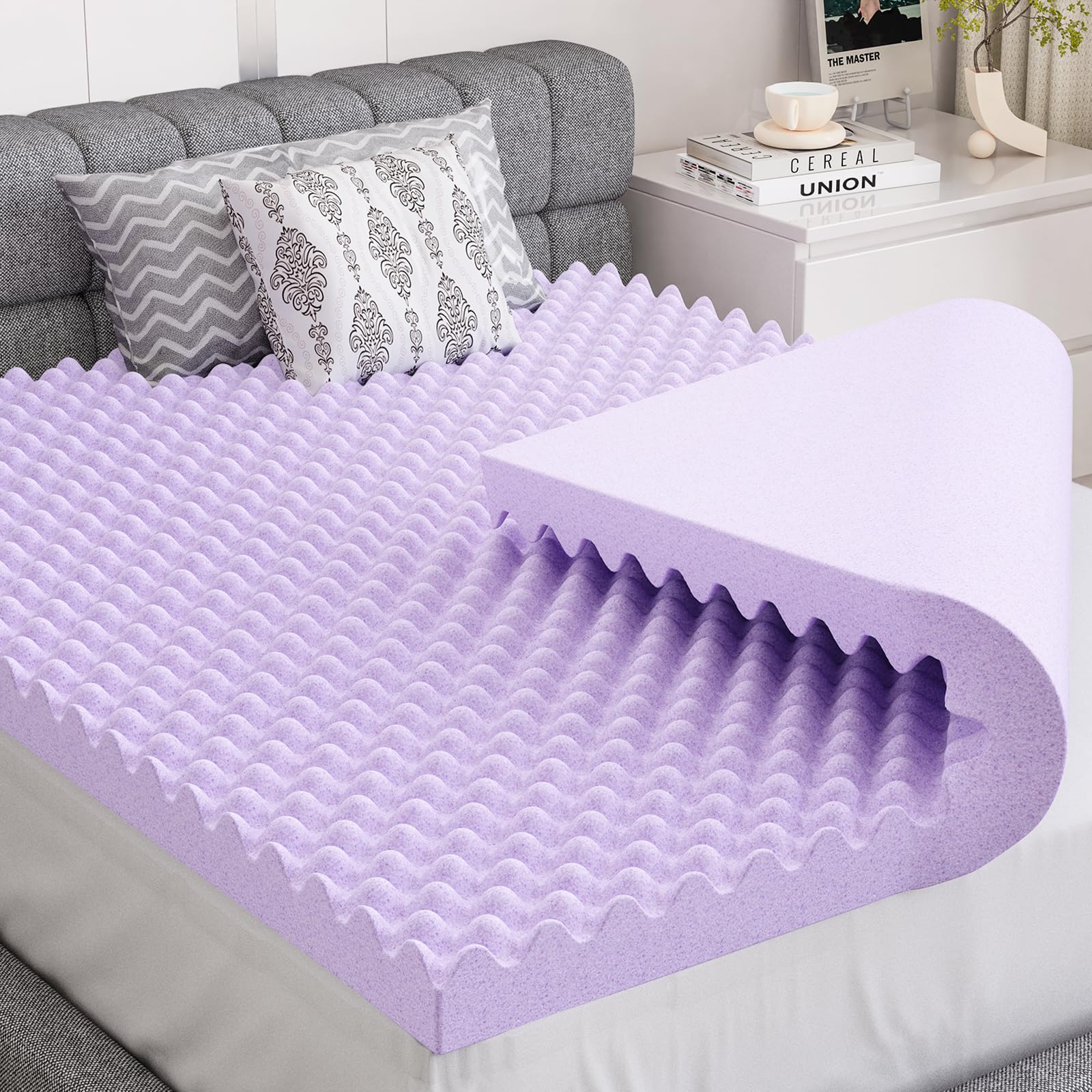 BlissTrends 3 Inch Memory Foam Mattress Topper Queen Size, Extra Thick Plush Mattress Pad, Gel Infusion, CertiPUR-US Certified Mattress Topper for College, Dorm, Bedroom - Purple