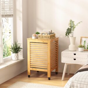 Laundry Hamper with Lid and Wheels, Bamboo Rolling Laundry Hamper with 2 Sections and Removable Liners Bags 120L, Versatile Storage Solutions for Blanket, Toys, Towels (Natural)