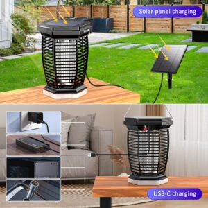 PALONE Solar Bug Zapper Outdoor, 3 in 1 Mosquito Zapper with 3.5m Extended Solar Panel, 4500V Electric Bug Zapper Indoor, Fly Zapper with 7 Lighting Modes for Outdoor Courtyard Backyard Garden