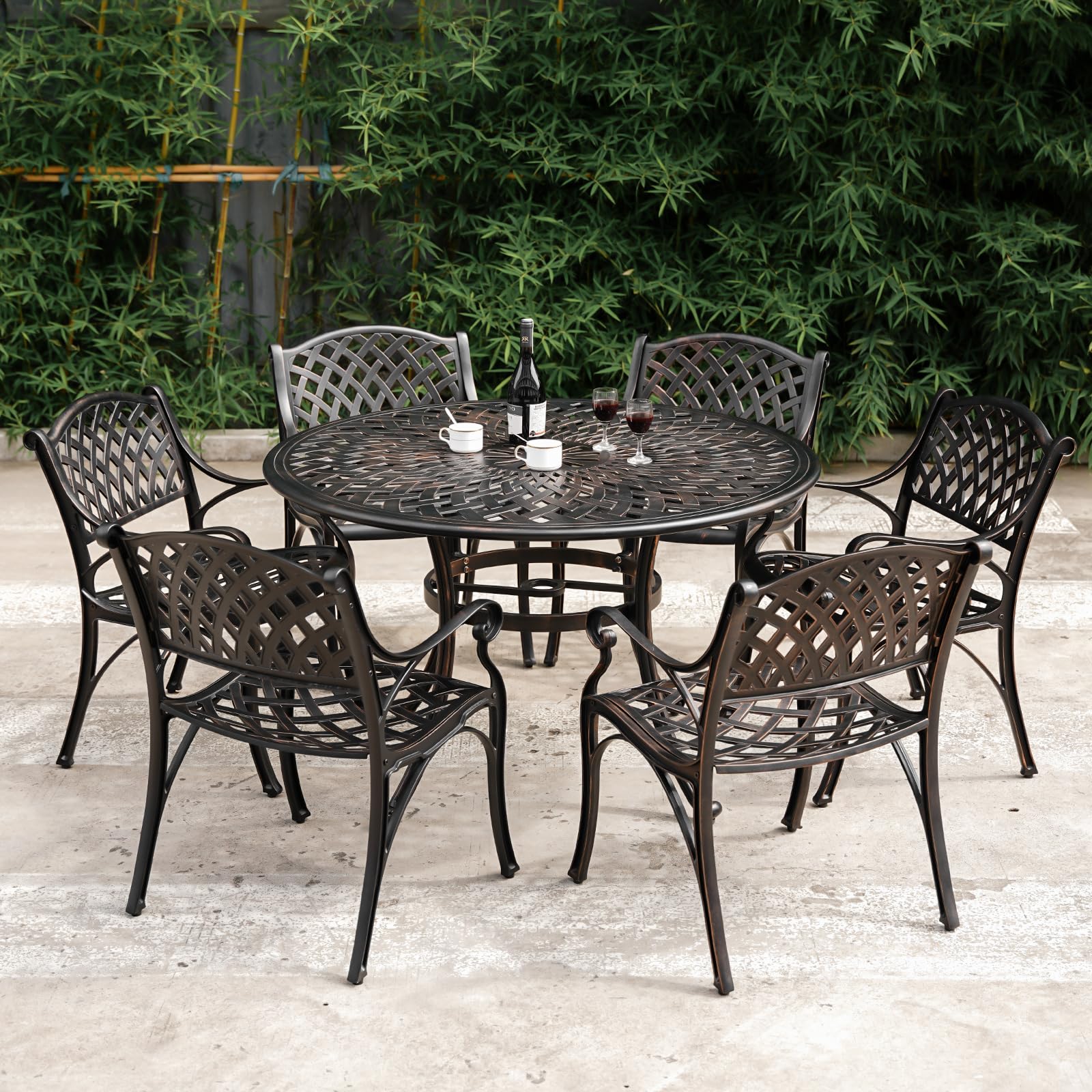 PATIO-IN Cast Aluminum Patio Dining Chairs Set of 2 Outdoor Patio Bistro Chairs with Armrest,Metal Patio Furniture Chair Set for Garden,Patio Chair Bronze