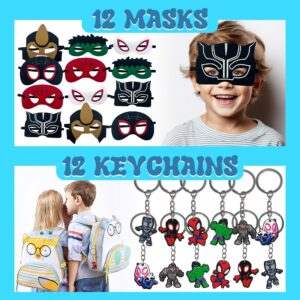 116 PCS Spider and His Amazing Friends Party Favor for Kids Birthday, Spider Superhero Supplies Gifts and Theme Decorations, Classroom Rewards, Include Mask, Slap Bracelet, Bags, Stickers, Keychains