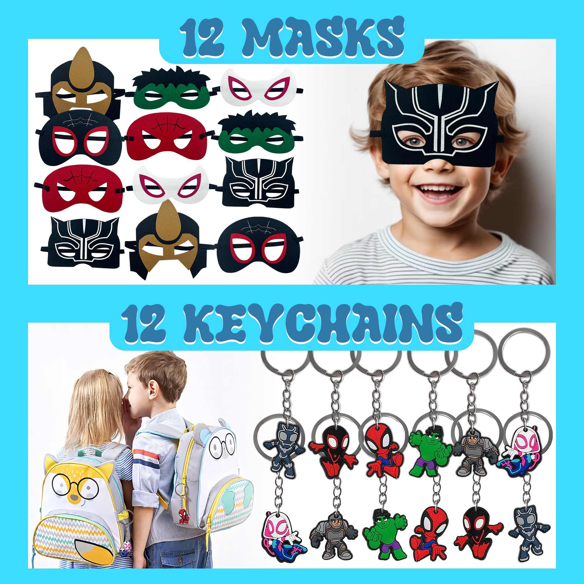 116 PCS Spider and His Amazing Friends Party Favor for Kids Birthday, Spider Superhero Supplies Gifts and Theme Decorations, Classroom Rewards, Include Mask, Slap Bracelet, Bags, Stickers, Keychains