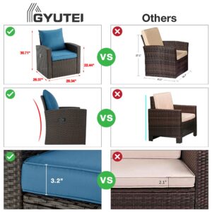 GYUTEI 6 Piece Patio Furniture Set, Outdoor Sectional Conversation Rattan Sofa Set with Ottoman and Outdoor Storage Table for Garden, Porch, Backyard(Blue)