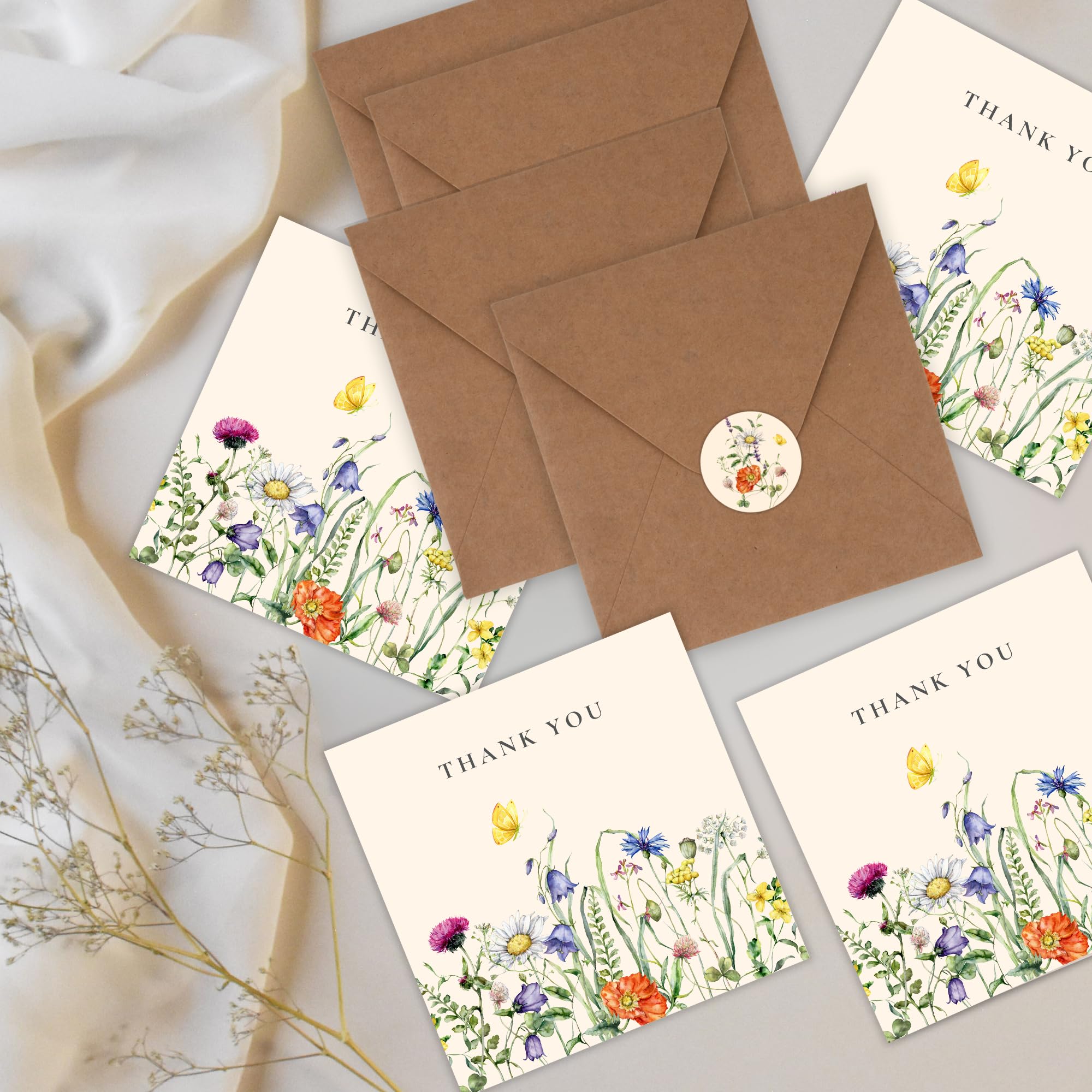 CCAMSSELY Thank You Cards with Envelopes - 50 Pack Floral Blank Thank You Cards Bulk for Wedding Baby Shower Bridal Birthday Graduation