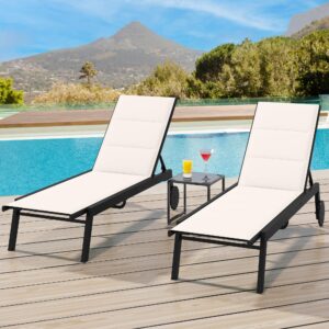 YITAHOME Outdoor Chaise Lounge Chairs Set with Side Table, Padded Fabric Poolside Loungers with Aluminum Frame, Adjustable Backrest, Wheels for Pool Beach Patio Lawn Porch (Beige)