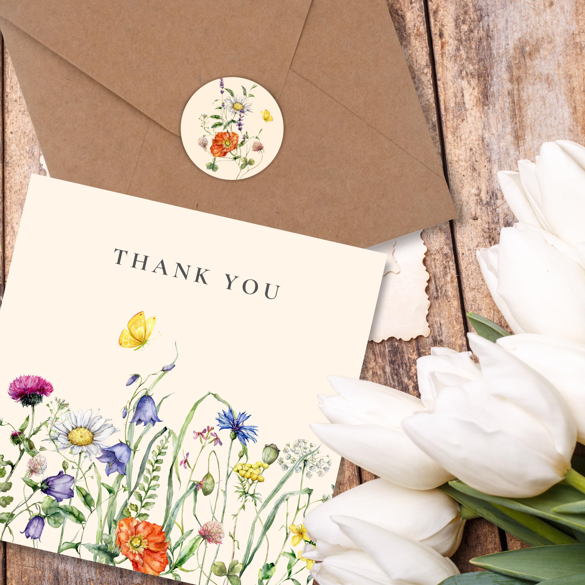 CCAMSSELY Thank You Cards with Envelopes - 50 Pack Floral Blank Thank You Cards Bulk for Wedding Baby Shower Bridal Birthday Graduation