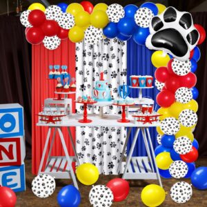 SmoothNovelty 57 Pcs Dog Paw Party Decorations, Paw Backdrop Curtains 50 Paw Theme Balloons with Accessories for Farm Animal Paw Theme Birthday Party Photo Supplies (Red Blue Series)