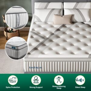 Lechepus King Mattress,14Inch Memory Foam Hybrid Mattress with 7-Zone Pocket Spring,King Size Mattress in Box, Medium Plush Mattress for Back Pain Relief,Motion Isolation,CertiPUR-US