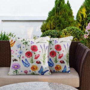 britown flower summer floral outdoor waterproof throw pillow covers 18 x 18 inch set of 2, palm leaf pillowcase square cushion case, farmhouse garden decorative pillows for couch beach patio