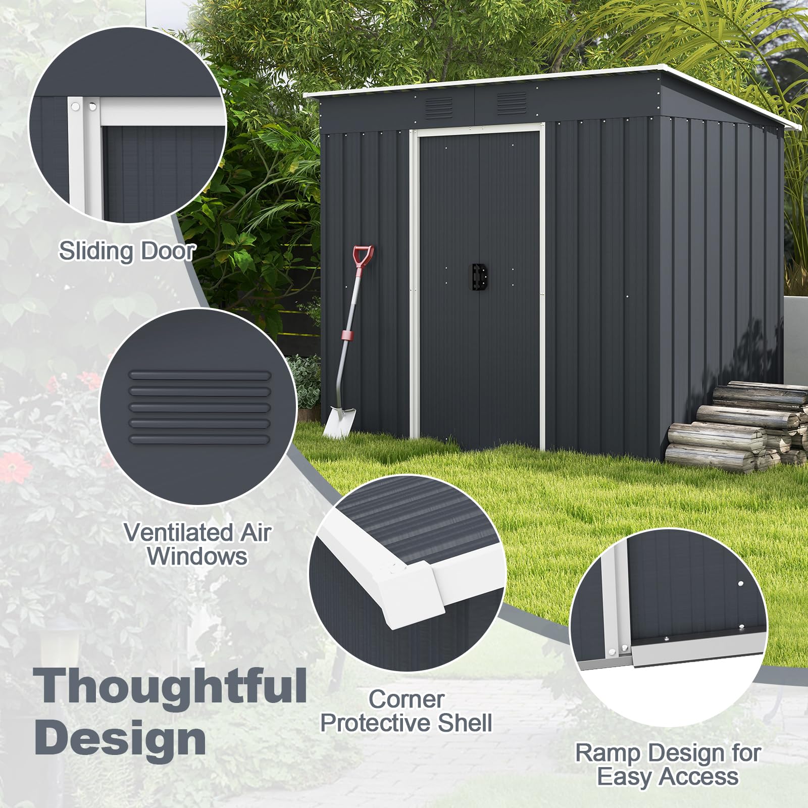 IRONMAX Outdoor Storage Shed with Floor, 6 x 3 FT Galvanized Steel Garden Shed Cabinet with Double Sliding Door & Air Vent, Utility Metal Tool Storage Shed House for Garden, Backyard, Patio, Lawn