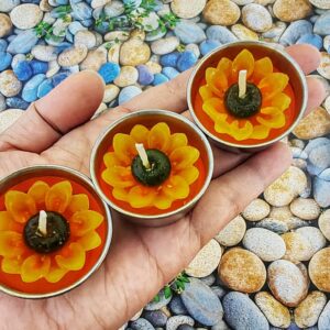 HukDok Flower Shape Tealight Candles for Birthday Party Home Décor Spa Wedding Anniversary Valentine's Day Mother's Day Celebration Baby Shower Decoration. (Sunflower)