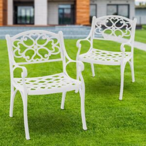 patio-in outdoor patio chairs set of 2 metal patio bistro dining chairs with armrests,cast aluminum patio furniture bistro chairs for porch,poolside,white