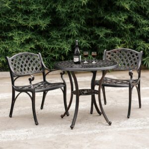 PATIO-IN Cast Aluminum Patio Dining Chairs Set of 2 Outdoor Patio Bistro Chairs with Armrest,Metal Patio Furniture Chair Set for Garden,Patio Chair Bronze