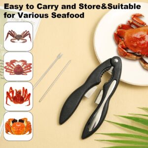 4pcs Crab Crackers and Tools, Multifunctional 3-in-1 Crab Leg Crackers Lobster Crackers Seafood Crackers and Tools with Fork/Spoon/Pick for Crab Leg Nuts Walnut Seashells (Black)