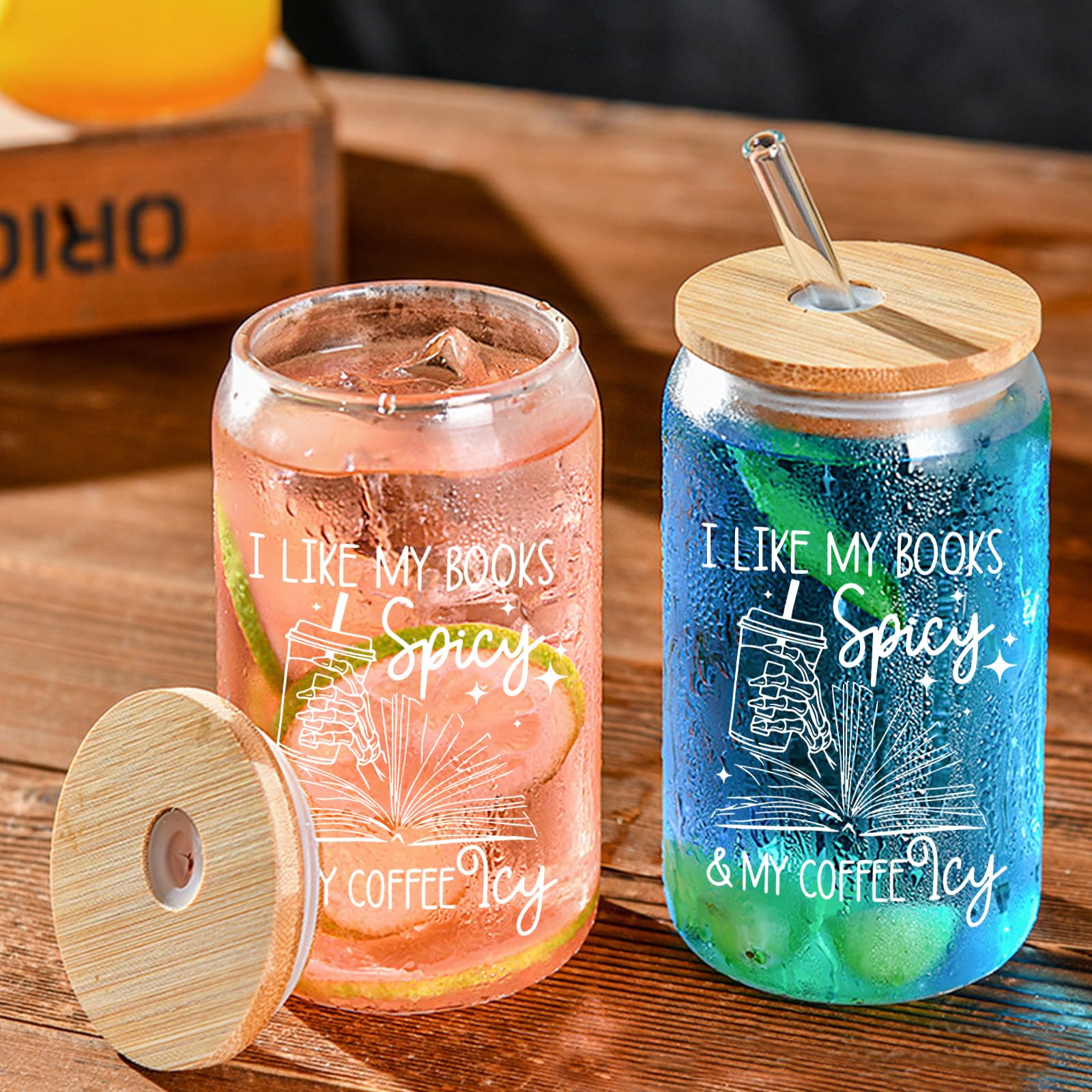 Teeglow Book Lovers Gifts Idea, Gifts for Book Lovers, Gifts for Reader, 16oz Drinking Glass Cups with Lids Straws, Book Club Bookish Gifts, Mothers Day, Reading Gifts for Women, Readers, Bookworm