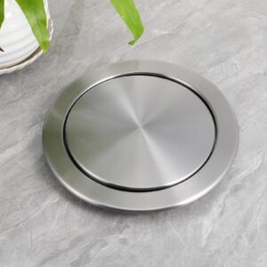 Generic Trash Can Lid:Embedded Countertop Built-in Trash Chute Round Cover Stainless Steel Round Trash Grommet for Kitchen Bathroom Countertop, Silver, 0023O98B16C