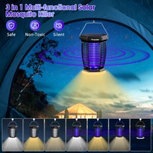 PALONE Solar Bug Zapper Outdoor, 3 in 1 Mosquito Zapper with 3.5m Extended Solar Panel, 4500V Electric Bug Zapper Indoor, Fly Zapper with 7 Lighting Modes for Outdoor Courtyard Backyard Garden