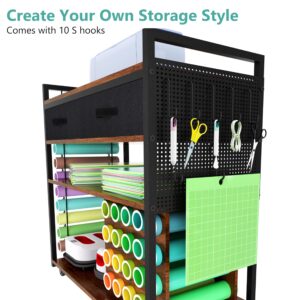 ousamili Organizers and Storage Craft Table Compatible with Cricut Machines, Multi-Functional Large Sturdy Storage Cart with Vinyl Roll Holder, Fantastic Storage for Craft Machines Organization