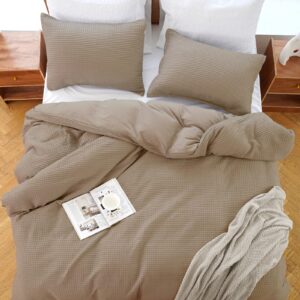 VALUXE Duvet Cover Set Queen Size 100% Cotton,Khaki Waffle Weave Soft and Breathable 3 PCs Bedding Set (1 Duvet Cover and 2 Pillow Sham)