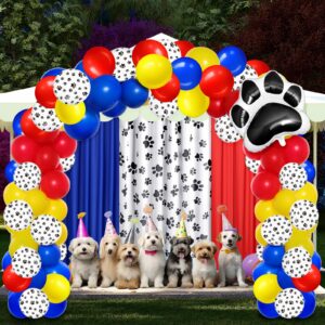 SmoothNovelty 57 Pcs Dog Paw Party Decorations, Paw Backdrop Curtains 50 Paw Theme Balloons with Accessories for Farm Animal Paw Theme Birthday Party Photo Supplies (Red Blue Series)