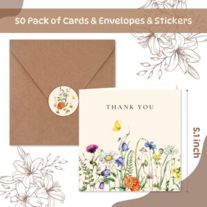 CCAMSSELY Thank You Cards with Envelopes - 50 Pack Floral Blank Thank You Cards Bulk for Wedding Baby Shower Bridal Birthday Graduation