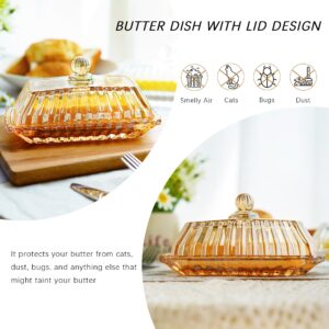 Champagne Covered Butter Dish for Countertop 6.5inch Glass Butter Dish With Lid Elegant Butter Keeper Container For Kitchen Dining Table Decor