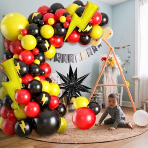 Red Black Yellow Balloon Garland Arch Kit,Cartoon Game Birthday Party Decorations,Cartoon Theme Latex Balloon Arch For Cartoon Ball Baby Shower Birthday Party Supplies