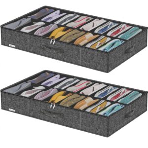 friday monkey large sturdy thicken shoe storage box, clear shoe organizer for closet underbed, folding shoe rack sneaker bin holder container display case, 16x2 pairs, linen-like black, zmxaubs16p2