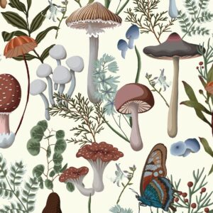 EeeComing Mushroom Wallpaper Peel and Stick Wallpaper Boho Wallpaper 78.7" x 16.14" Mushroom Contact Paper Removable Wallpaper for Bedroom Living Room Bookcase Bathroom Self Adhesive Vinyl