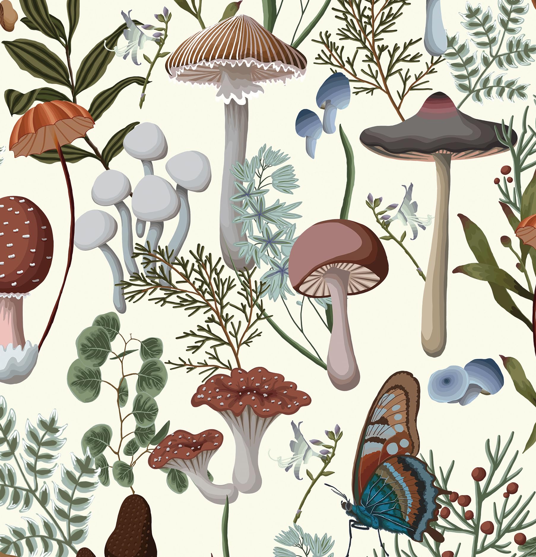 EeeComing Mushroom Wallpaper Peel and Stick Wallpaper Boho Wallpaper 78.7" x 16.14" Mushroom Contact Paper Removable Wallpaper for Bedroom Living Room Bookcase Bathroom Self Adhesive Vinyl