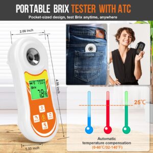 Smart Brix Refractometer, YINMIK Digital Brix (0-60%) Tester, Sugar Temperature Meter with ATC, Portable Brix Meter for Fruit, Home Wine & Beer Brewing, Coffee, Maple Syrup, Juice, Food, Vegetable