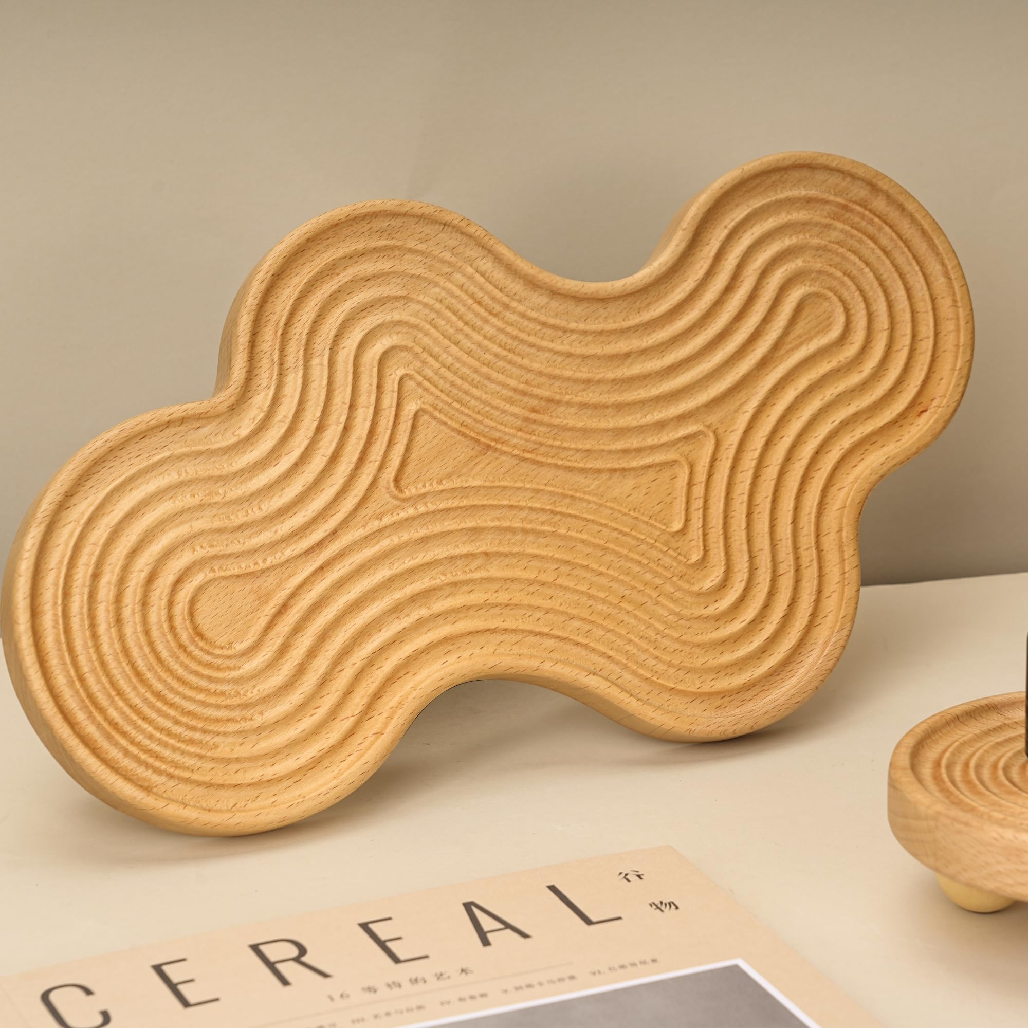 SEEDWAVE Beech Wood Decorative Tray, Bathroom Counter Tray with Non-Slip Pad, Cloud Perfume Tray Organizer for Jewelry, Dressing Table, Cosmetics, Coffee, Desktop Decoration (13.8×7.9×2 Inch)