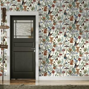 EeeComing Mushroom Wallpaper Peel and Stick Wallpaper Boho Wallpaper 78.7" x 16.14" Mushroom Contact Paper Removable Wallpaper for Bedroom Living Room Bookcase Bathroom Self Adhesive Vinyl