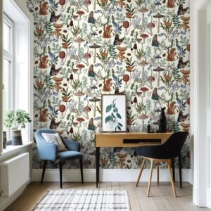 EeeComing Mushroom Wallpaper Peel and Stick Wallpaper Boho Wallpaper 78.7" x 16.14" Mushroom Contact Paper Removable Wallpaper for Bedroom Living Room Bookcase Bathroom Self Adhesive Vinyl