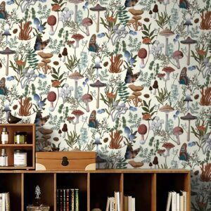 EeeComing Mushroom Wallpaper Peel and Stick Wallpaper Boho Wallpaper 78.7" x 16.14" Mushroom Contact Paper Removable Wallpaper for Bedroom Living Room Bookcase Bathroom Self Adhesive Vinyl