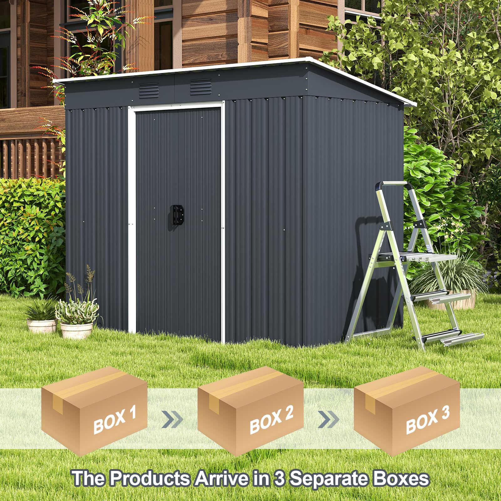 IRONMAX Outdoor Storage Shed with Floor, 6 x 3 FT Galvanized Steel Garden Shed Cabinet with Double Sliding Door & Air Vent, Utility Metal Tool Storage Shed House for Garden, Backyard, Patio, Lawn