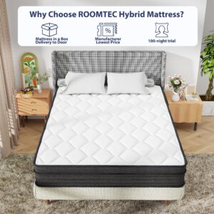 ROOMTEC King Mattress, 10 Inch Gel Memory Foam Hybrid Mattress, Pocket Spring Mattress in a Box for Motion Isolation, Strong Edge Support, Pressure Relief, CertiPUR-US (10 Inch, King)