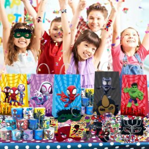 116 PCS Spider and His Amazing Friends Party Favor for Kids Birthday, Spider Superhero Supplies Gifts and Theme Decorations, Classroom Rewards, Include Mask, Slap Bracelet, Bags, Stickers, Keychains